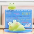 Creative resin frog desk toy featuring relaxing theme with blue acrylic backplate - 1188-28 Buddhist Style Frog