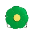 Cute green sunflower shoulder bag for kids with yellow center and silver chain strap - Green