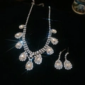 13-Rhinestone Oval Waterdrop Tassel Earrings Necklace Set