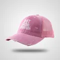Close-up of pink distressed mesh trucker hat with Shit Show Supervisor lettering - M (56-58cm) / Pink