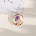 Alloy circle pendant with purple dried flowers and gold frame for DIY jewelry - Style 18