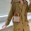 Pink rhinestone cylindrical bucket bag with pleated handle and gold chain strap - Pink
