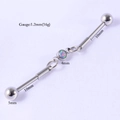 Piercing industriale in acciaio argento con incastonatura di opale tondo colorato - Opale Viola OP38 e Barre Corte