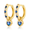 Golden heart drop earrings with blue and white zircon stones on a white background - Gold-Blue