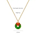 Christmas wreath pendant necklace in gold stainless steel with red bow and size details - Flower Garland