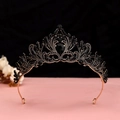 Close-up of vintage Baroque black crystal crown with rose gold metal and pear-shaped stones - No.2 Antique Gold (Black Stone)