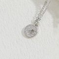 Silver necklace with a round zircon pendant featuring a star cutout and fine chain - Round Plate Star Style (XL2433) / Silver