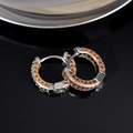 Classic silver hoop earrings with pave-set orange stones in a huggie style design - White Gold - Red Zirconia