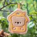 Cute yellow bear-shaped coral velvet hand towel with hanging loop and house design - Bear Paradise / Yellow