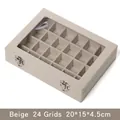 Beige velvet jewelry box with 24 compartments and a clear glass lid 20x15x4.5cm - 24 Grids / Beige