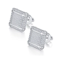 Square moissanite stud earrings in S925 sterling silver with micro-pave setting - One Pair / White