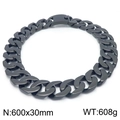 30mm wide black matte Cuban link necklace in titanium steel, size 600x30mm, 608g weight - Black Necklace