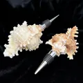 Reusable wine bottle stopper featuring decorative natural seashell with rubber seal - Rose Murex Stopper [Large]
