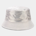 Detail of silver metallic PU leather bucket hat showing holographic reflective texture - M (56-58cm) / Silver Metallic