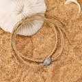 Detail of beach anklet set featuring khaki braided rope and silver sea turtle pendant - Antique Silver Coffee Style (K-270)