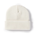 Classic cream white knitted beanie hat with fold-over cuff for winter warmth - One Size / White