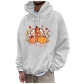 Men's light gray Thanksgiving hoodie with turkey pumpkin print and drawstring hood - S / Light Gray Turkey Print (29)