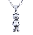 Retro silver teddy bear pendant with 3D texture on square pearl chain for unisex style - Steel Color Without Chain (B0810)