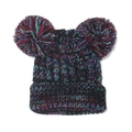 Kids chunky knit winter beanie with cute double pom-poms in a multi-color mixed yarn - M (50-54cm) / Black Multi-color
