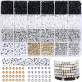 Macro view of DIY jewelry kit with black, white, and grey clay beads and letter beads - Style 10 Black & Grey Set
