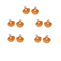 Detail view of ten orange enamel seashell pendants with white pearls for DIY jewelry making - Large / Orange