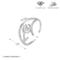 Detalle macro del anillo de rama en plata S925 con circón 5A y dimensiones exactas - Abierto Ajustable / Plata 925 chapada en oro blanco