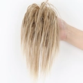 Messy blonde hair bun extension with highlights and elastic band for voluminous styling - Ombre Honey Blonde