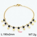 Golden copper chain bracelet featuring black beads and waterdrop charms, 190mm length - Black Style (KB169146-Z)
