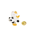 Cute enamel cat pin featuring a white and orange kitty riding a panda spring horse - Cat Riding Panda Rocking Horse (CZ0792-1)