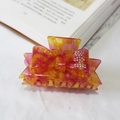 Orange pink gradient acetate hair claw clip with bow design and inlaid rhinestones - Yellow-Pink
