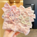 Pink bow hair tie set for girls with plaid and polka dot patterns on display card - Pink Polka Dot Bowknot Style (0662-15)