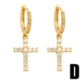 Fashionable gold hoop earrings with sparkling cross charms and micro-pave cubic zirconia - Style D - Full Zirconia Cross