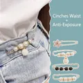 Set of 4 pearl and rhinestone waist tightener pins for pants and brooch accessories - No. 46 4-Piece Set