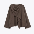 Cárdigan de punto marrón oscuro para mujer con drapeado asimétrico y manga larga - S / Camel