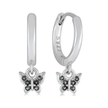 Eleganti orecchini a cerchio in argento S925 con pendente a farfalla e zirconi neri - 18-Farfalla Zircone Nero