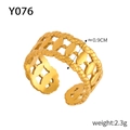 Golden hollow wide open ring with woven texture and oval pattern, model Y076 - Y076-Hollow Wide Band / Open/Width 0.9cm / Gold
