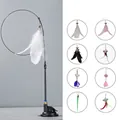 8-piece cat wand toy set featuring steel wire rod with suction cup and feather refills - Upgraded Strong Suction Cup - White Feather + 8 Replacement Heads Set