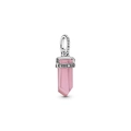 Silver star-engraved charm with a hexagonal pink crystal prism for DIY bracelets - Pink Crystal Hexagonal Prism