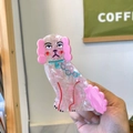 Molla per capelli a forma di barboncino in acetato rosa marmorizzato di lusso - Barboncino con Orecchie Rosa