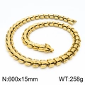 Golden dragon bone chain necklace 600x15mm heavy metal scales design for men - 60CM / Gold Necklace