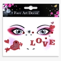 Face Art Decor stickers with red glitter hearts, LOVE letters and shiny rhinestones - Valentine's Arrow Heart Love