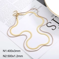 Double layered 18k gold and rose gold flat snake chain necklace set with lobster clasp - Gold Thick Chain & Rose Gold Fine Chain (KN232349-Z)