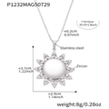 Silver sunflower MOM necklace in stainless steel with sparkling zircons for women - Steel Color Sunflower Necklace