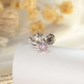 Silver star ear stud with a pink gemstone inlay and secure screw back closure - Single Piece / Pink (A989-2)