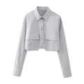 Women's light grey cropped shirt with double utility pockets and long sleeves - XS / Off-White