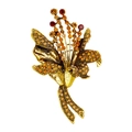 Elegant floral rhinestone brooch in amber and golden finish with vintage crystal petals - Vintage Amber Rhinestone Flower (JBSW338)
