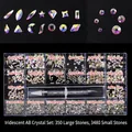 Set de 21 rejillas con cristales AB para uñas, formas variadas y herramienta de arte - AB Irisado (350 Grande, 3480 Pequeño)