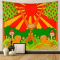 Detail of bohemian tapestry featuring psychedelic figures and vibrant sunflower patterns - AH161256-Sunflower Nude Goddess