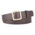 Dark brown leather belt with gold square buckle and fine stitching details for jeans - Coffee