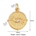 Golden Evil Eye pendant with clear zircon, 15mm round charm for DIY jewelry making - L559828-Gold Sun Eye Pendant